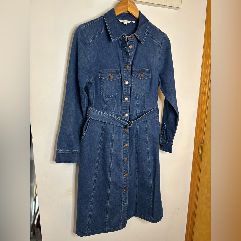 Boden Blue Denim Long Sleeve Belted  Dress - Picture 3 of 11